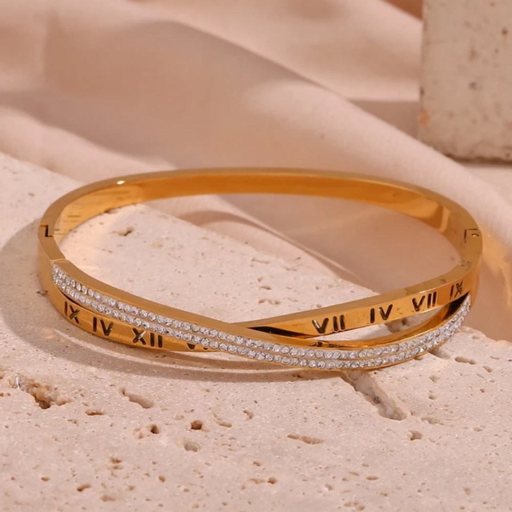 Lovely Roman Numeral Bangke with Zircon stones